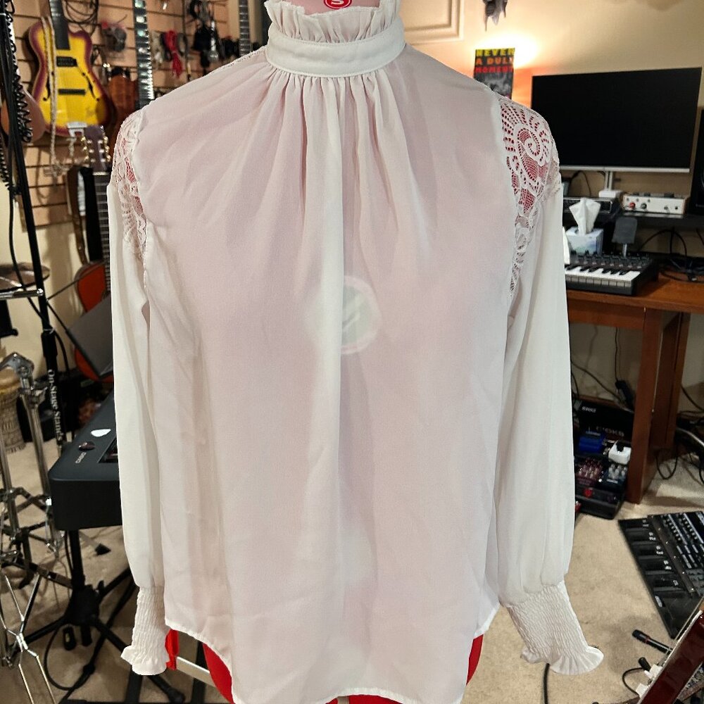 White floral lace flowy lightweight formal summer blouse